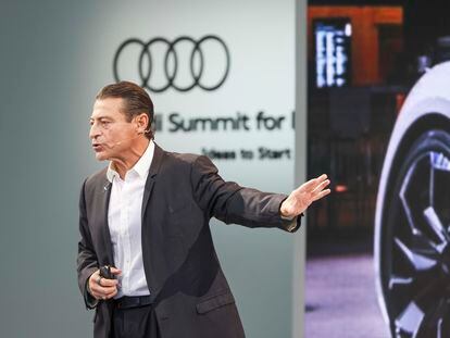 El estadounidense Peter H. Diamandis, durante el Audi Summit for Progress celebrado en Madrid este martes.