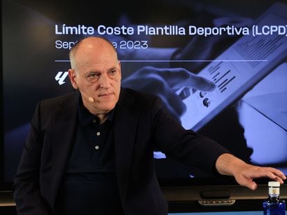 Javier Tebas, presidente de LaLiga, durante una rueda de prensa en Madrid.