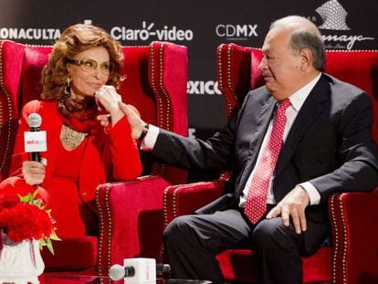 Sofia Loren y Carlos Slim el pasado jueves