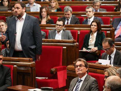 Oriol Junqueras, en una sesi&oacute;n del Parlament