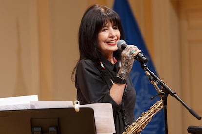 La poeta estadounidense Joy Harjo, que también toca el saxofón, el 19 de septiembre de 2019 en La Biblioteca del Congreso, en Washington.