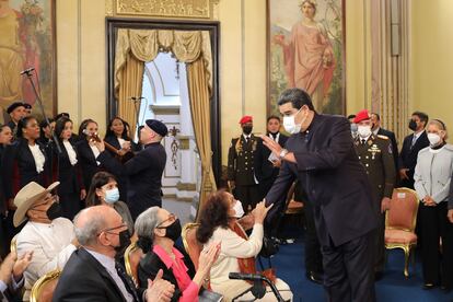 El presidente venezolano Nicolás Maduro en un acto de gobierno, este lunes en Caracas (Venezuela).