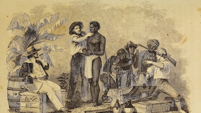 Inspección y venta de esclavos. New York, 1854, Library Company of Philadelphia. Consuelo Naranjo Orovio y Miguel Ángel Puig-Samper, es., La esclavitud y el legado cultural de Africa en el Caribe