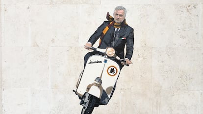 Un grafiti en el barrio de Testaccio, cuna de los tifosi de la Roma, celebra la llegada de Mourinho.