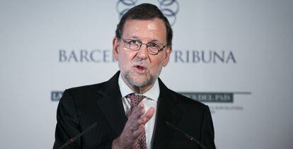 El l&iacute;der del PP, Mariano Rajoy, este jueves, en Barcelona.