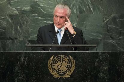 El presidente brasileño, Michel Temer, en su discurso en la ONU