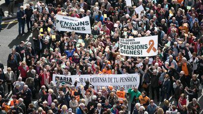 Manifestación en Barcelona en defensa de la revalorización de las pensiones