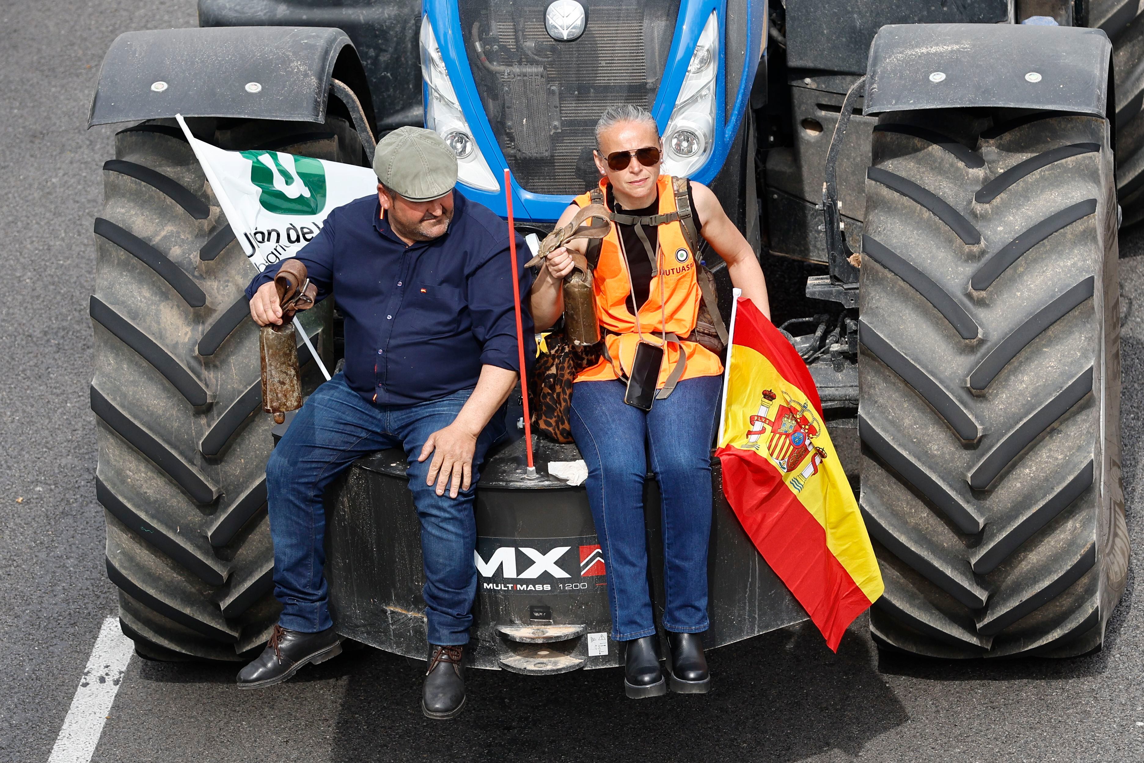 Manifestación de agricultores y ganaderos, este domingo en Madrid. 