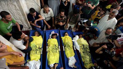 Funeral de los cuatro niños muertos en Gaza en un ataque israelí, el 16 de julio de 2014.