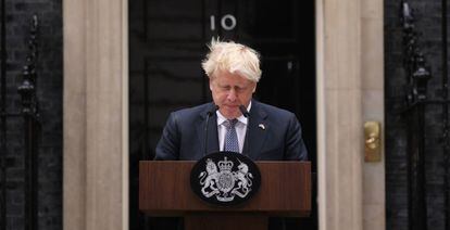 Boris Johnson, este jueves, al anunciar su dimisión como primer ministro. 