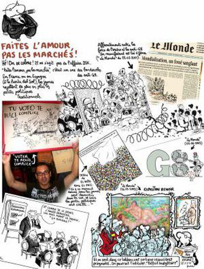 Collage del dibujante del diario francés Le Monde, Jean Plantu, sobre las protestas del 15-M.