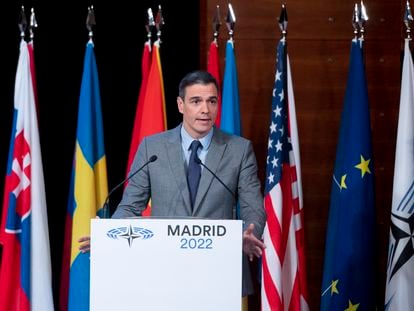 El presidente del Gobierno, Pedro Sánchez, interviene, este lunes, durante la 68ª sesión anual de la Asamblea Parlamentaria, en Madrid.