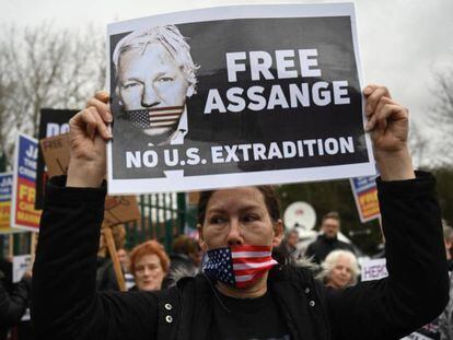 Protesta en apoyo a Julian Assange la semana pasada Londres. 