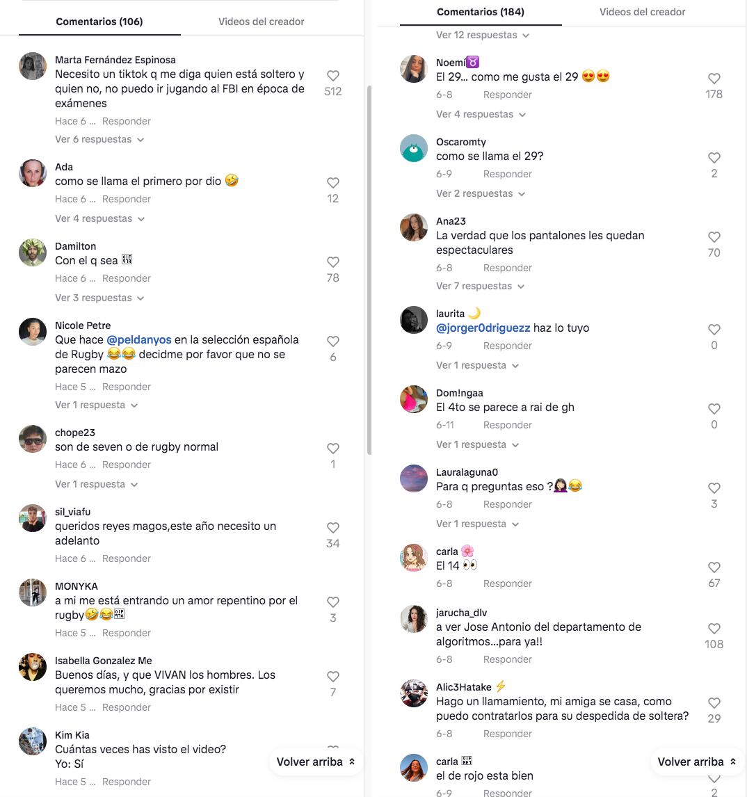 Comentarios en los tiktoks de @ferugby