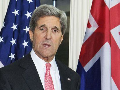 El secretario de Estado, John Kerry, durante la rueda de prensa con su hom&oacute;logo australiano, Bob Carr.