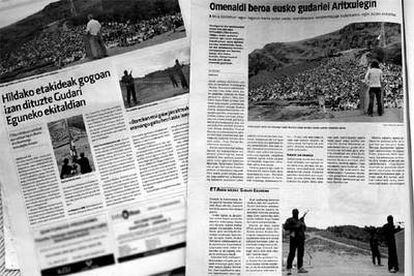 Informaciones de los diarios 'Gara' y 'Berria' sobre el mensaje en nombre de ETA difundido ayer.