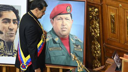 El presidente Nicolás Maduro, en su reporte anual a la nación, en la Asamblea, el 12 de enero de 2023.