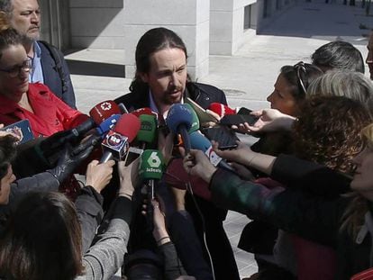 Pablo Iglesias declara en la audiencia nacional por el caso Villarejo, el pasado 27 de marzo.