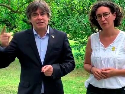 El expresidente de la Generalitat Carles Puigdemont y la secretaria general de ERC, Marta Rovira, en un vídeo difundido por la ANC.