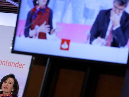 La presidenta de Banco Santander, Ana Botín, en la presentación de resultados de la entidad en su sede de Boadilla del Monte (Madrid).