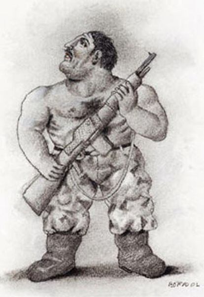 'Hombre armado' es otro de los dibujos de Botero expuestos en el museo. El pintor colombiano afirma que sintió "la obligación moral de dejar un testimonio sobre un momento irracional de nuestra historia".