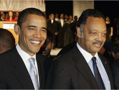 El presidente Barack Obama y el reverndo Jesse Jackson durante las elecciones de 2008.