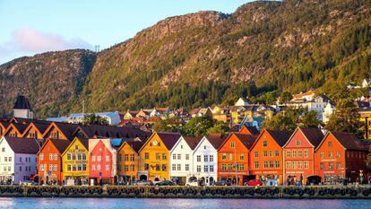 Vista del puerto histórico de Bryggen, en la ciudad noruega de Bergen. 