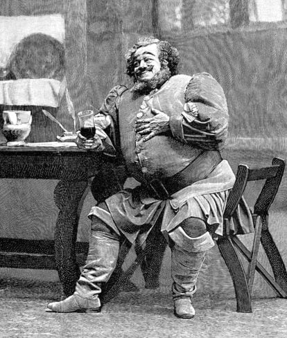 El barítono francés Victor Maurel, en el papel de Falstaff durante el estreno de la ópera en La Scala de Milán en 1893.