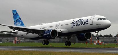 El A321 LR de Jetblue a su llegada al aeropuerto de Heathrow el pasado día 12.