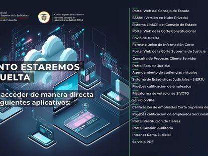 El aviso que aparece en la página web de Rama Judicial luego del ataque sufrido por IFX Networks.