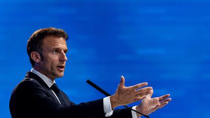 El presidente de Francia, Emmanuel Macron, durante un discurso pronunciado en Bratislava esta semana.