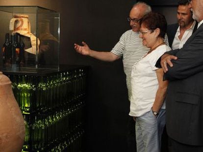 La presidenta de la Diputaci&oacute;n visitando la exposici&oacute;n del Marq sobre el origen del cultivo del vino. 