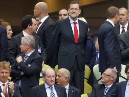 Mariano Rajoy en el palco en Polonia para ver el Espa&ntilde;a-Italia