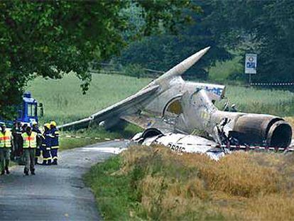 Restos del fuselaje del Tupolev 154 que chocó sobre Alemania con un Boeing 757 en julio de 2002.