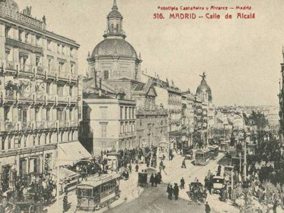 Tarjeta postal de la calle de Alcalá de Madrid, entre 1911 y 1915.