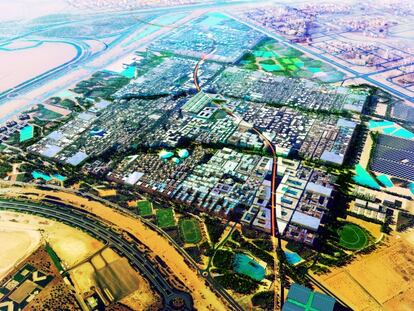 Proyecto integral de la ciudad de Masdar, obra de Norman Foster en Abu Dabi (Emiratos Árabes Unidos) con voluntad ecológica: el diseño y la técnica adaptados a las condiciones de los distintos lugares del mundo.