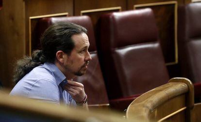 El líder de Podemos, Pablo Iglesias, en el Congreso de los Diputados de Madrid.