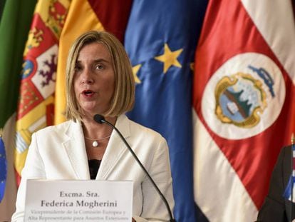 La jefa de la diplomacia europea, Federica Mogherini, el 7 de mayo en Costa Rica.
