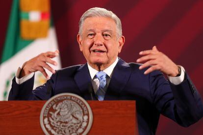 El presidente de México, Andrés Manuel López Obrador, durante su conferencia matutina de este lunes.