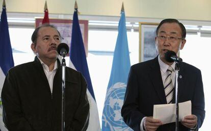 Ortega y Ban Ki-Moon en Nicaragua.