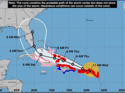 Trayectoria prevista del hurac&aacute;n Irma.