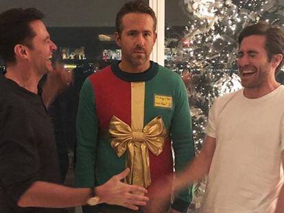 De izquierda a derecha: Hugh Jackman, Ryan Reynolds y Jake Gyllenhaal, el pasado jueves. 