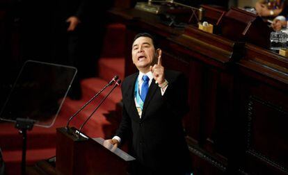 Jimmy Morales durante la presentación de su Segundo Informe de Gobierno.