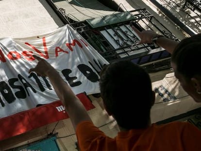 Uno de los intentos de desahucio en el número 11 de la calle Argumosa de Madrid, el pasado año.