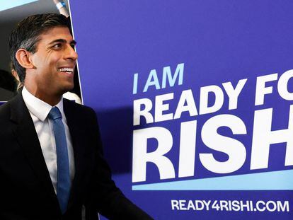 El exministro de Economía del Reino Unido Rishi Sunak, este martes en Londres en el acto de lanzamiento de su candidatura para liderar el Partido Conservador.