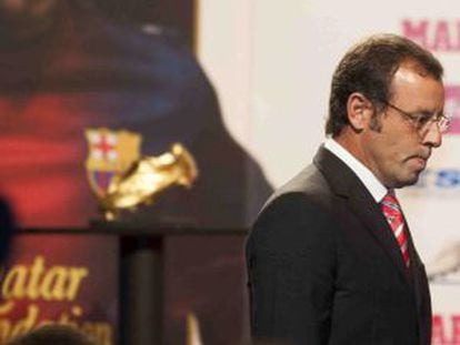 Rosell, durante la entrega de la Bota de Oro a Messi.