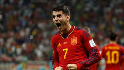 Morata celebra su gol en el España-Alemania (1-1) del pasado domingo.