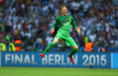 Ter Stegen celebra el gol matiner del Barça.