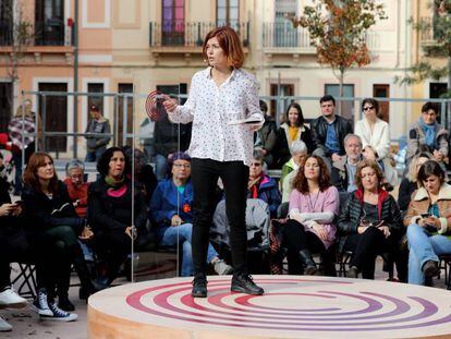 Elisenda Alamany, número dos de la llista de Catalunya en Comú-Podem, diumenge a Barcelona.