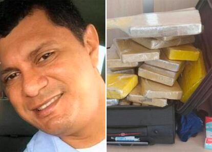 A la izquierda, Manoel Silva Rodrigues, en una imagen de sus redes sociales y la maleta donde fue encontrada la droga.